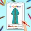 coloriage-caftan-traditionnel-anglais Page de coloriage d'un caftan marocain avec description de la tenue en anglais.