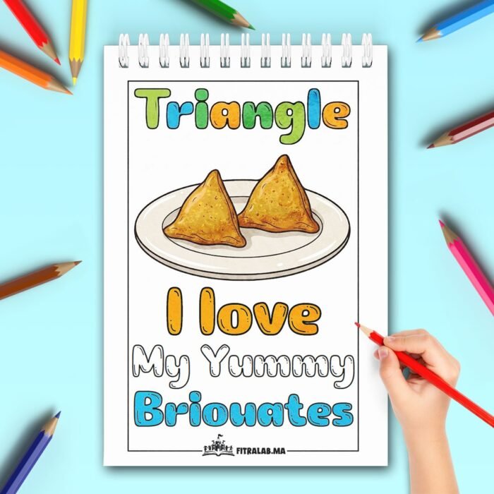 coloriage-forme-triangle-briouates-anglais Illustration éducative en anglais pour apprendre la forme triangle avec des briouates.
