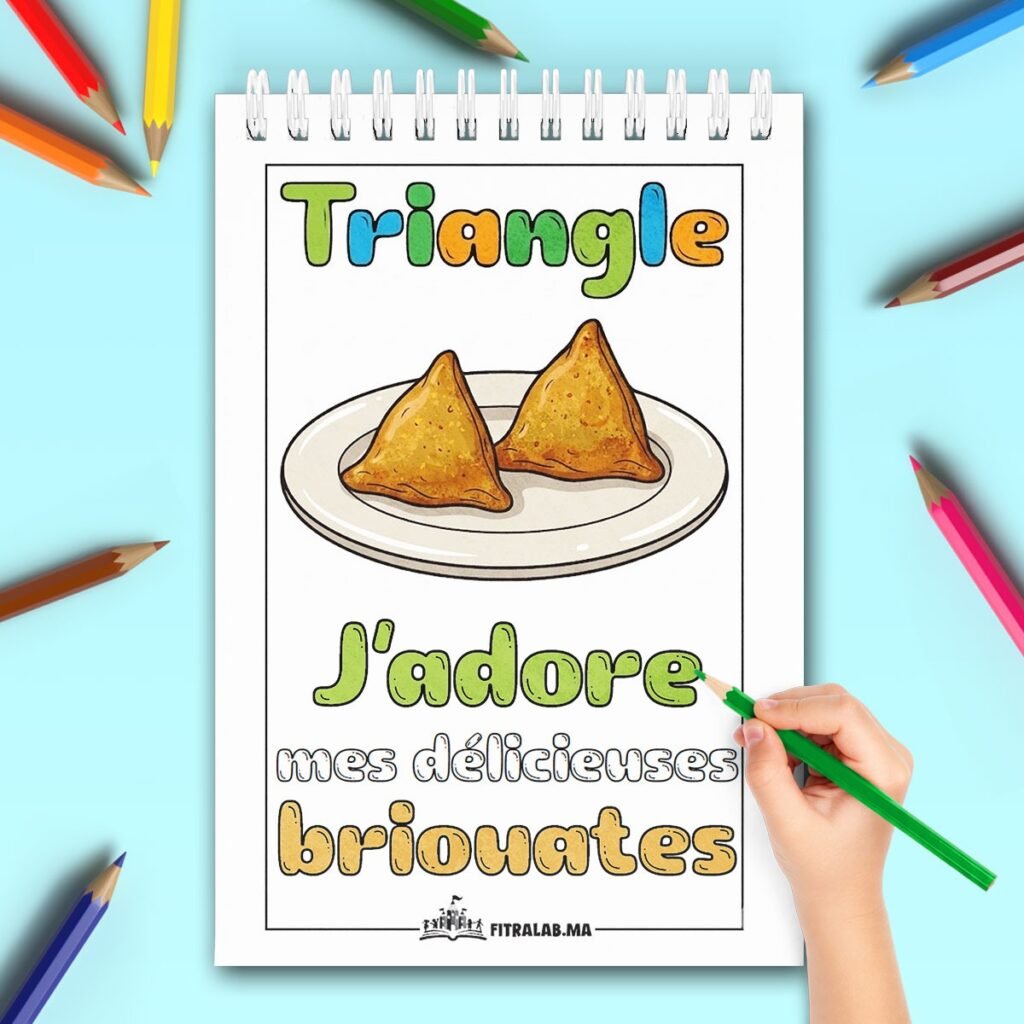 Apprentissage ludique de la forme triangle en français avec des briouates marocaines traditionnelles.