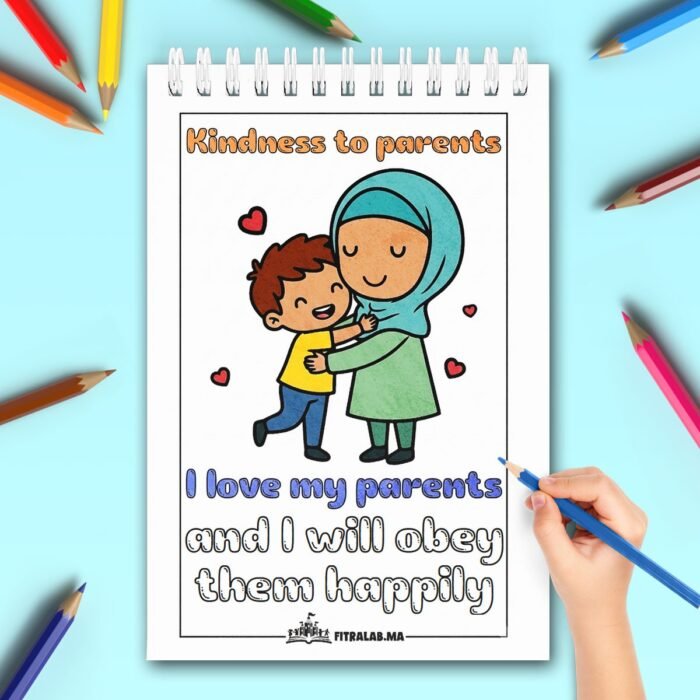 coloriage-respect-parents-anglais Page de coloriage pour enfants sur le respect des parents avec texte de leçon en anglais.